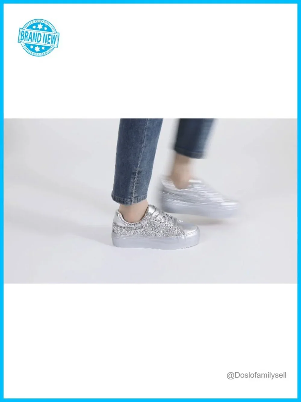 Glitter Platform Sneakers Lace-Up Chunky Low-Top Tennis Shoes
